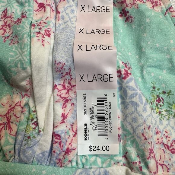 SO Ruched Front Tank Top Juniors Size XL Blue Flower Print - Picture 6 of 8